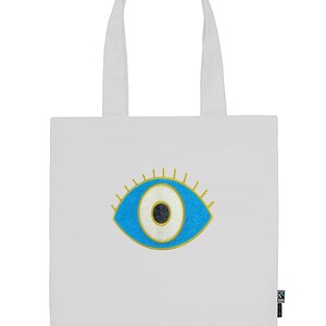 Organic Cotton Evil Eye Tote Bag, Evil Eye Sequin Bag, Evil Eye Organic Shoulder Bag, Bag Gift afbeelding 6