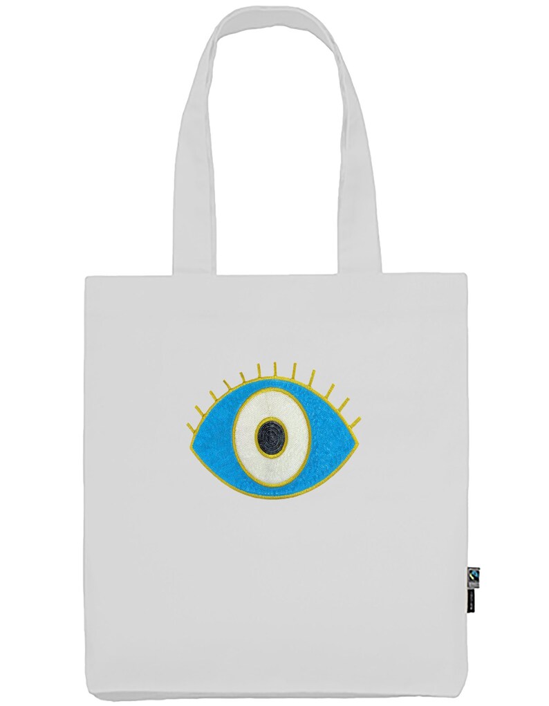 Organic Cotton Evil Eye Tote Bag, Evil Eye Sequin Bag, Evil Eye Organic Shoulder Bag, Bag Gift afbeelding 6