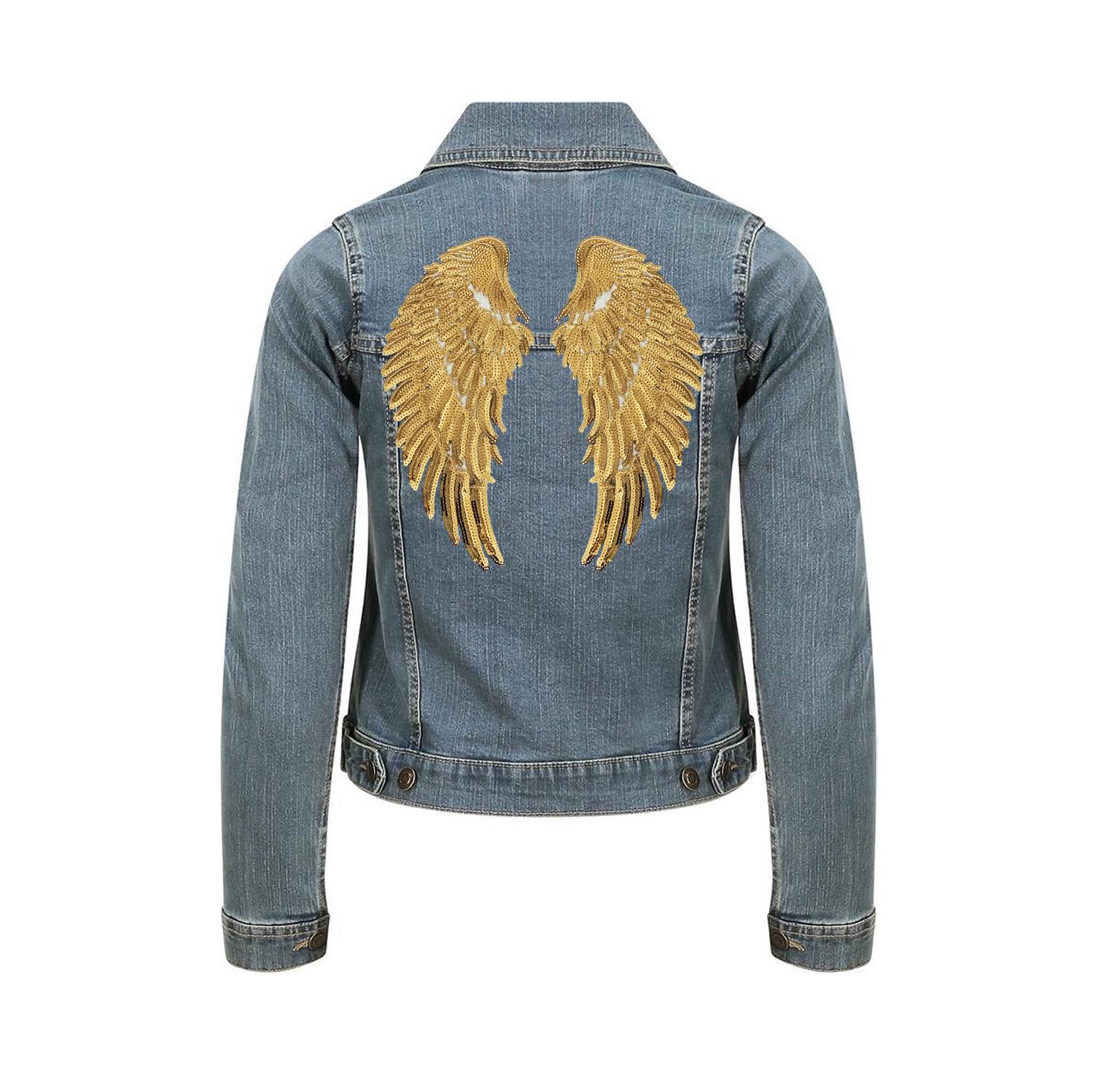 Top jean jacket with angel wings on back New Arrivals