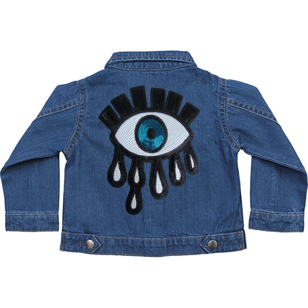 Evil Eye Baby Kids Organic Denim Jacket, Kids Gift, Baby Gift, Baby Denim Jacket, Toddler Denim Jack, Size 12 months - 5 Years