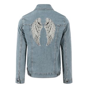 Chaqueta vaquera unisex con alas de ángel, chaqueta vaquera con alas de lentejuelas, regalo de cumpleaños
