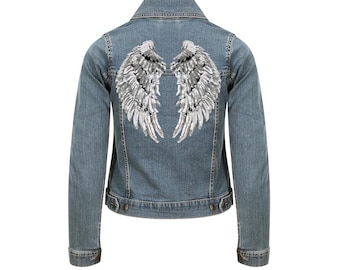 Jeansjacke mit Engelsflügeln, Jeansjacke mit Paillettenflügeln