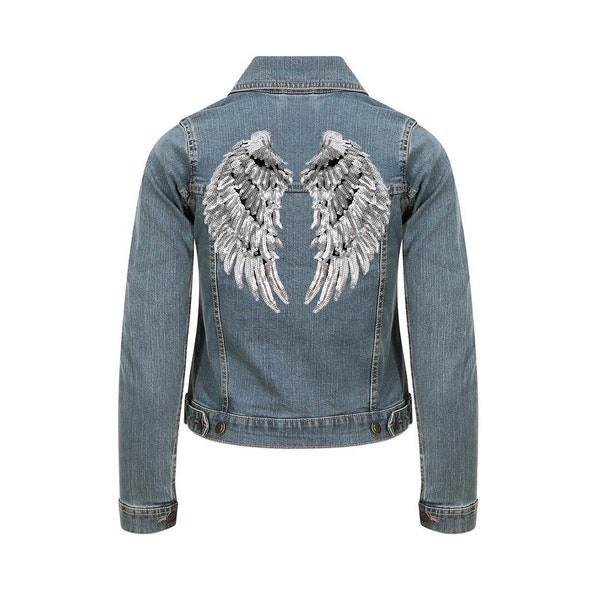 Jeansjacke mit Engelsflügeln, Jeansjacke mit Paillettenflügeln