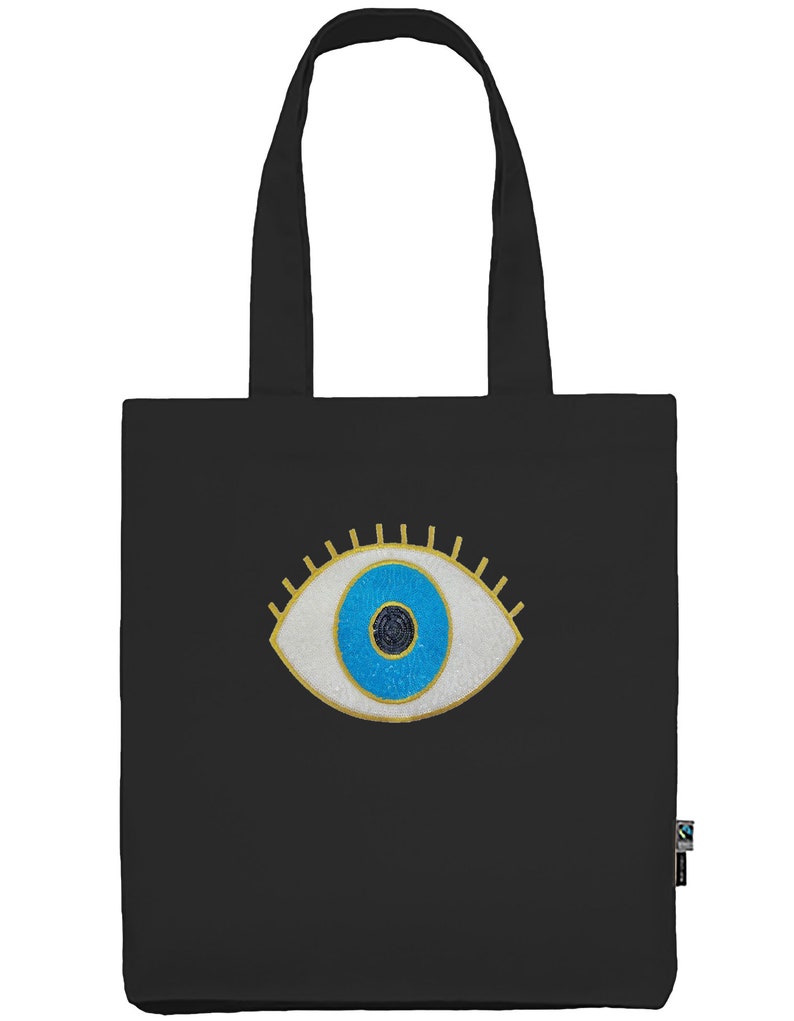 Organic Cotton Evil Eye Tote Bag, Evil Eye Sequin Bag, Evil Eye Organic Shoulder Bag, Bag Gift afbeelding 2