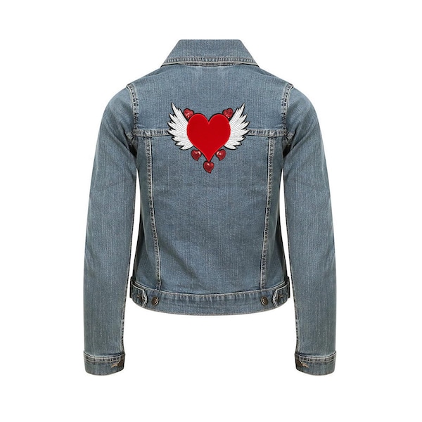 Heart Angel Wings Denim Jacket, Wings Sequin Denim Jacket