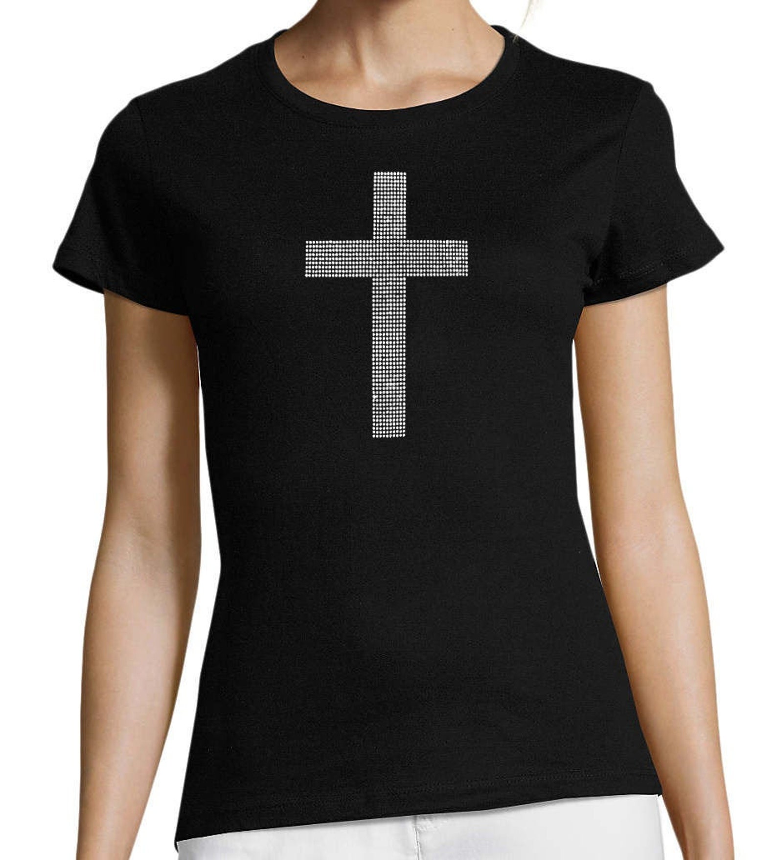 Cross Rhinestone T-shirt | Etsy