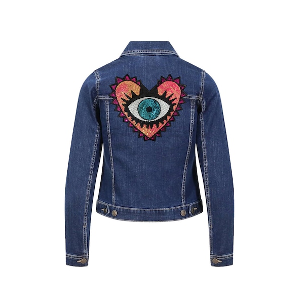 Evil Eye Heart Denim Jacket, Sequins Evil Eye Denim Jacket