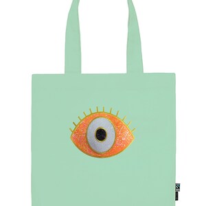 Organic Cotton Evil Eye Tote Bag, Evil Eye Sequin Bag, Evil Eye Organic Shoulder Bag, Bag Gift afbeelding 4