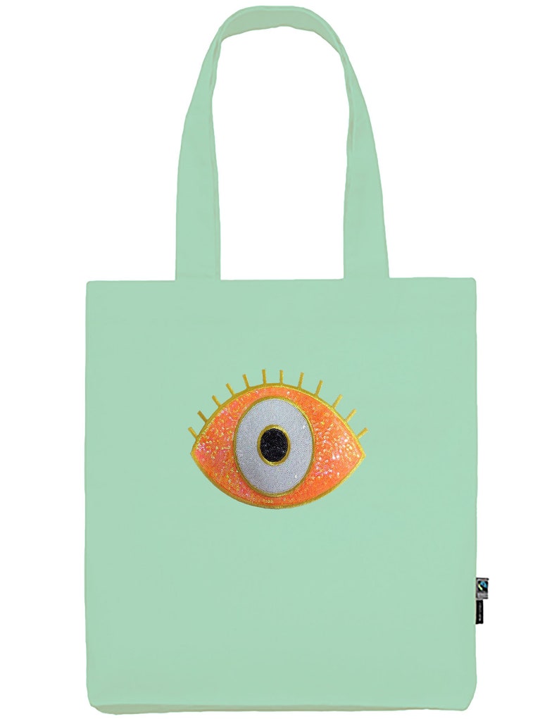 Organic Cotton Evil Eye Tote Bag, Evil Eye Sequin Bag, Evil Eye Organic Shoulder Bag, Bag Gift afbeelding 4