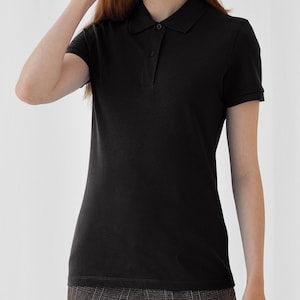 Blanko-Poloshirts für Damen aus Bio-Baumwolle, Größe XSXXL Schwarz