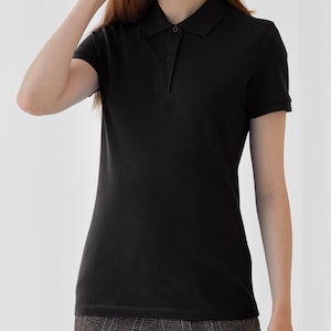 Polos lisos para mujer de algodón orgánico en blanco, talla XS XXL Negro