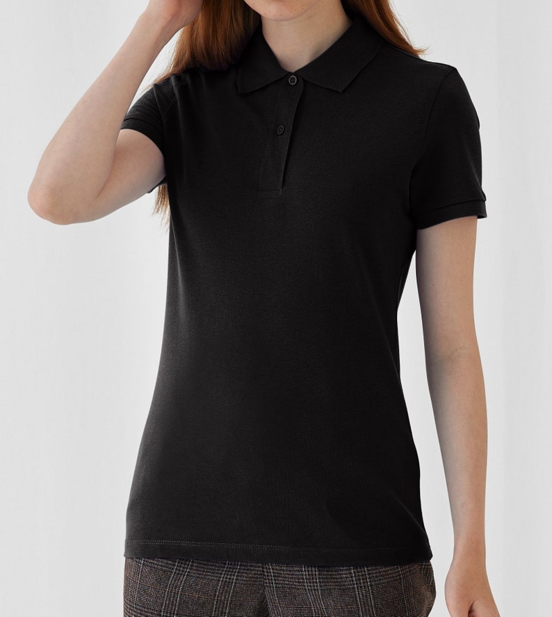 Blanko-Poloshirts für Damen aus Bio-Baumwolle, Größe XSXXL Schwarz