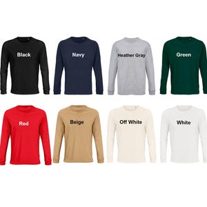 Magliette unisex a maniche lunghe in cotone biologico, taglie XS - 4XL