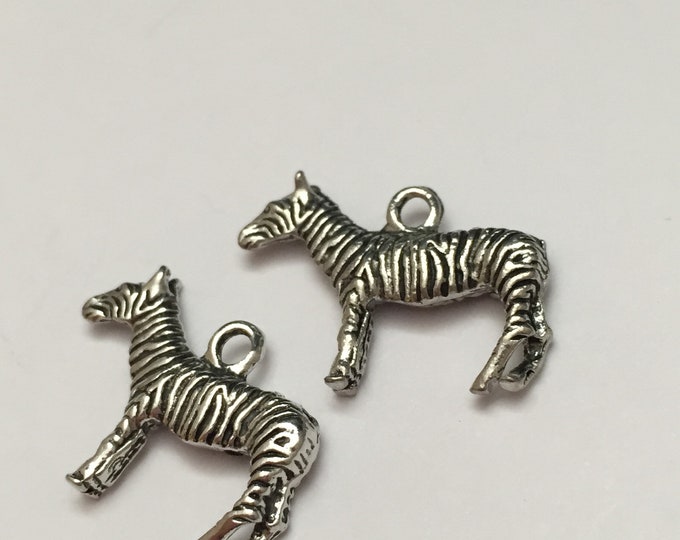 2 pc pewter zebra charm animal charm jewelry supplies