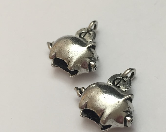 baby charm jewelry supplies 2 pc pewter piggy bank charm