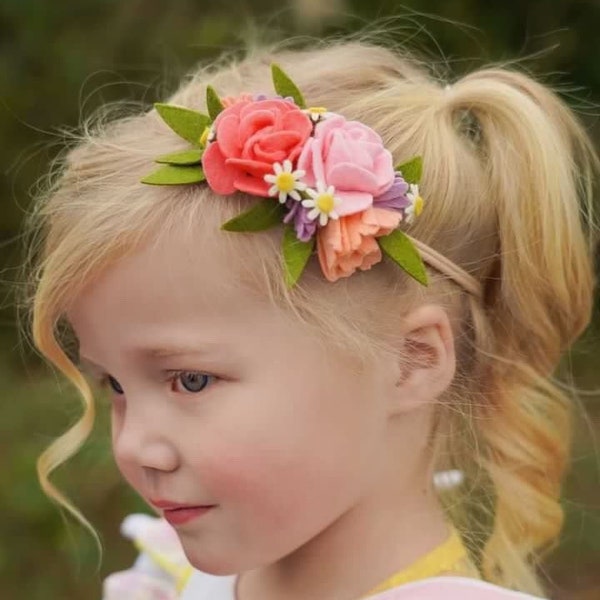 Felt Flower Headband, Spring Headband, Flower Hair Clip