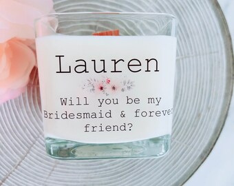 Bridesmaid Proposal Gift with Name, Personalized Bridesmaid Candle, Wedding Party Candles for Spring Weddings, Floral Wedding Table Decor