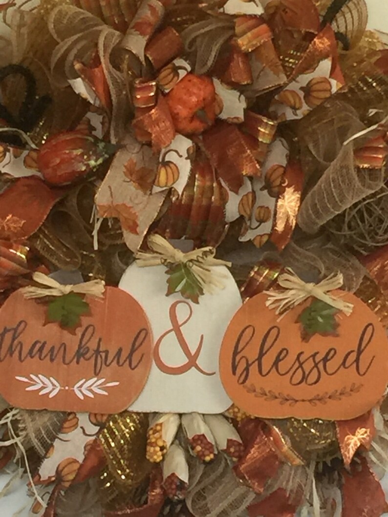 Thankful and Blessed Harvest Fall Deco Mesh Wreath Fall Front Door Wreaths Fall Decor Autumn Door Wreath