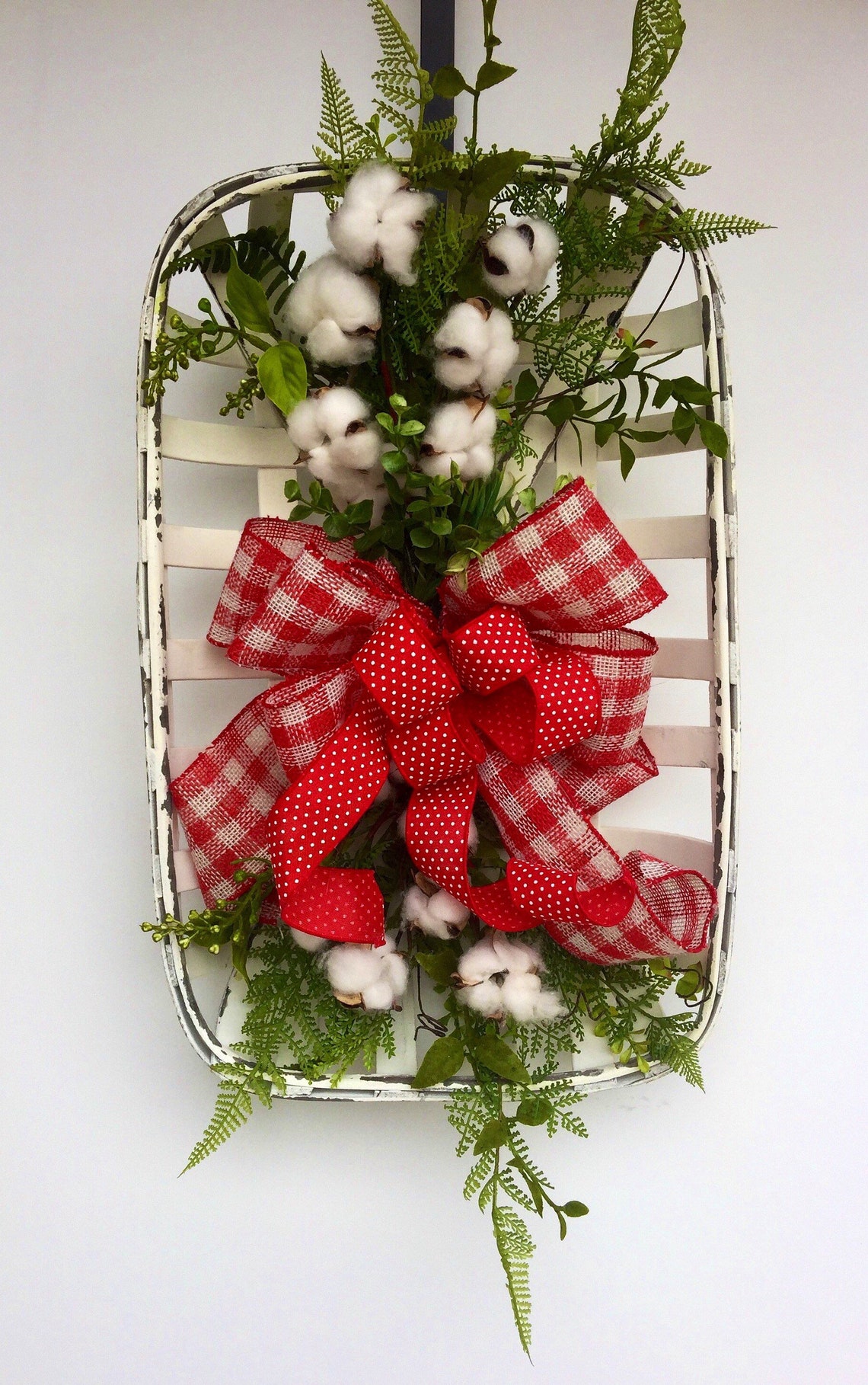 Tobacco Basket Cotton Floral Arrangement Tobacco Basket Wall Etsy