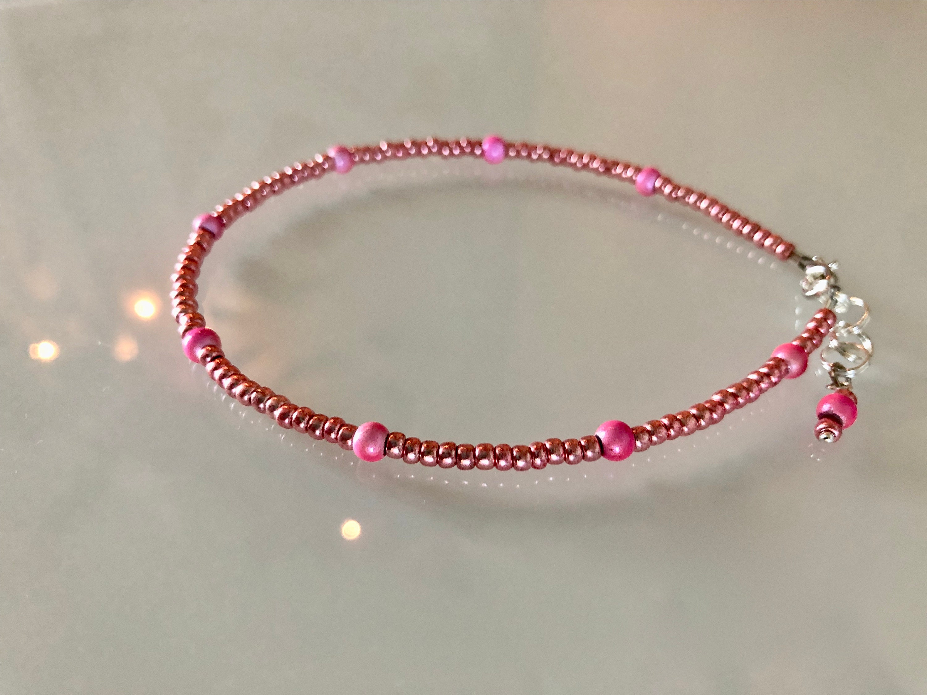 Pretty in Pink Anklet Sterling Silver Anklet Feminine Etsy