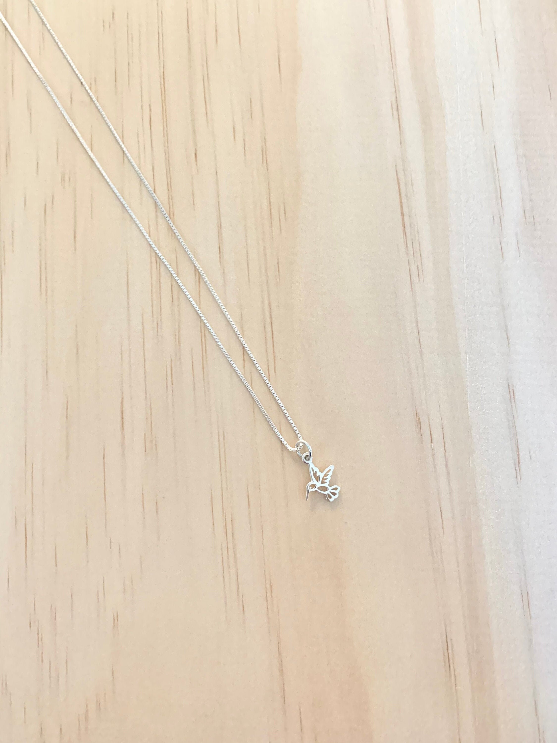 Hummingbird Charm Necklace 925 Sterling Silver Gossamer 1mm | Etsy