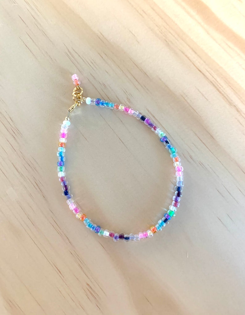 Translucent Multicolor Seedbead Anklet Fun Feminine Silver Etsy