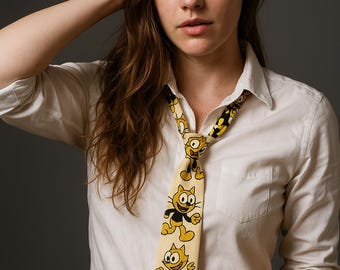 Playful Cat Necktie, Fun Cartoon Tie for Cat Lovers, Quirky Ties for Parties, Unique Gift for Men, Stylish Accessories