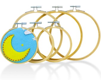 Embroidery Hoops for Cross Stitch (6 Pack) | Premium Bulk Bamboo Hoop Kit | 3 pcs of 4" & 3 pcs of 6" Rings