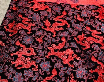 black red dragon Chinese oriental  brocade jacquard fabric 46” wide price 1 yard