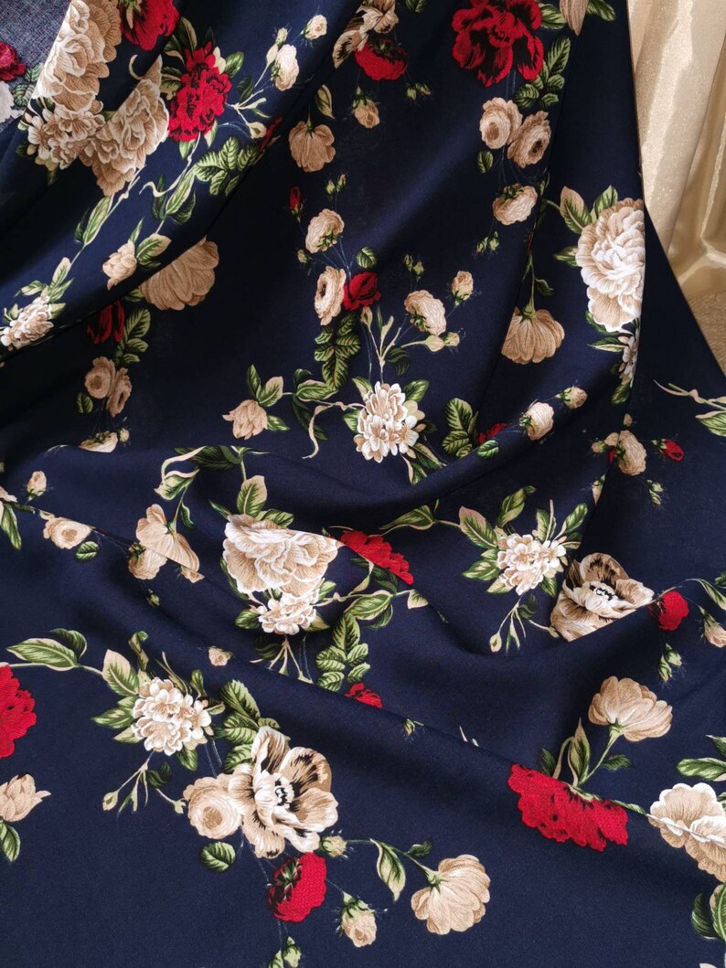 Navy Floral 100 Viscose Dress Fabric 56 Wide Price 1 Yard Etsy UK
