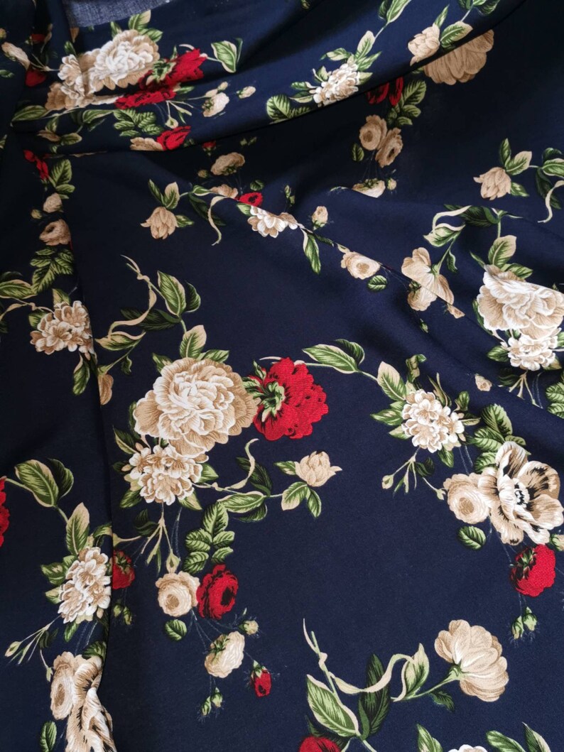 Navy Floral 100 Viscose Dress Fabric 56 Wide Price 1 Yard Etsy UK