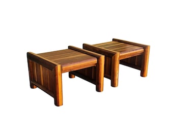 Vintage 1970s Attributed to Lane Walnut & Oak Cube Side Tables End Tables Nightstands Retro Mid Century