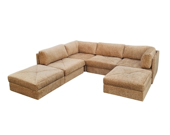 Vintage 1970s Selig of Monroe 4 Piece Modular Sofa and 2 Ottomans Brand New Upholstery Sectional Couch Mid Century Retro