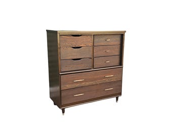 Vintage 1960s Made in Sweden Mid Century Highboy Dresser Chest of Drawers Scandinavian Danish Retro