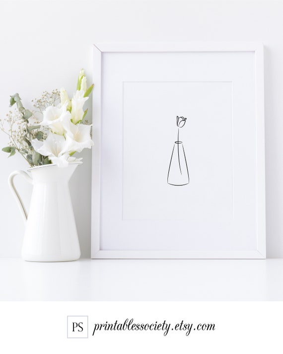 Minimalist Tulip Botanical Art Print Simple Black And White Etsy