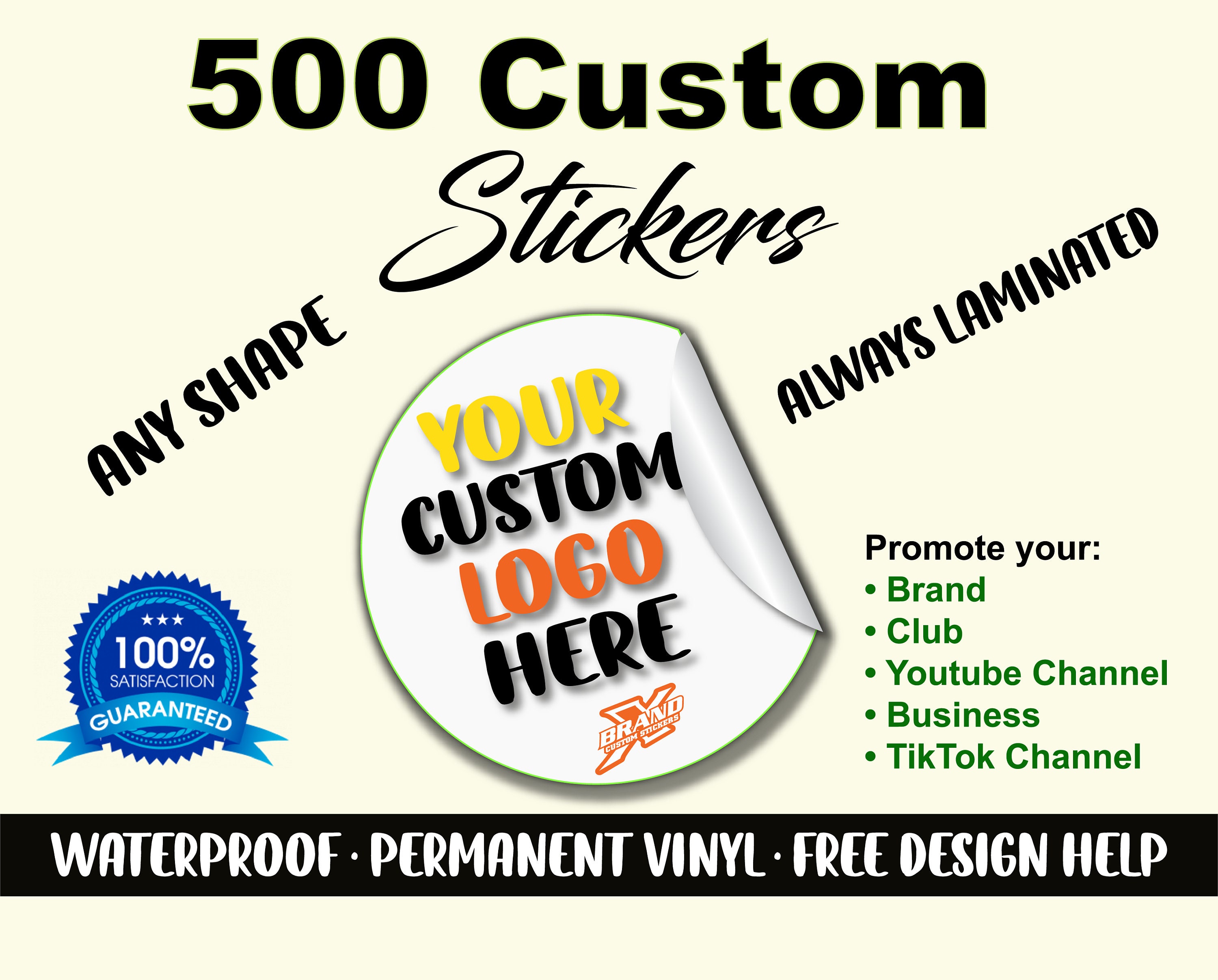 100 CUSTOM STICKER Bulk Print Vinyl Decals Labels Logo Stickers
