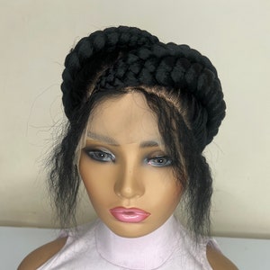 Peluca de encaje completo con trenzas africanas de 4 cepillos, color negro azabache