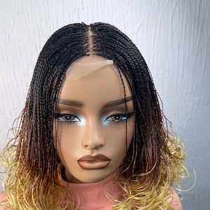 French Curl Twisted Braided Wig - Color 1b/33/613 blonde - Shoulder Length