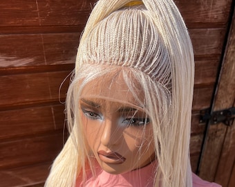 Micro Twist Braids Wig, Off White Blonde Mix, Full Lace, Handmade