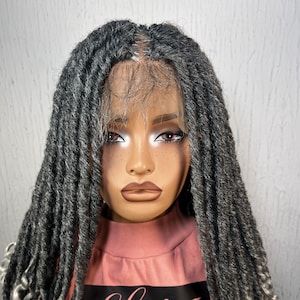 Curly Ttps Gray Faux Locs: 18" Soft Dreadlocks on a Full lace