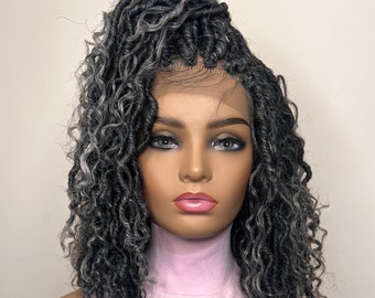 Messy Boho Goddess Dreads Loc Wig on Frontal salt and pepper grey wig