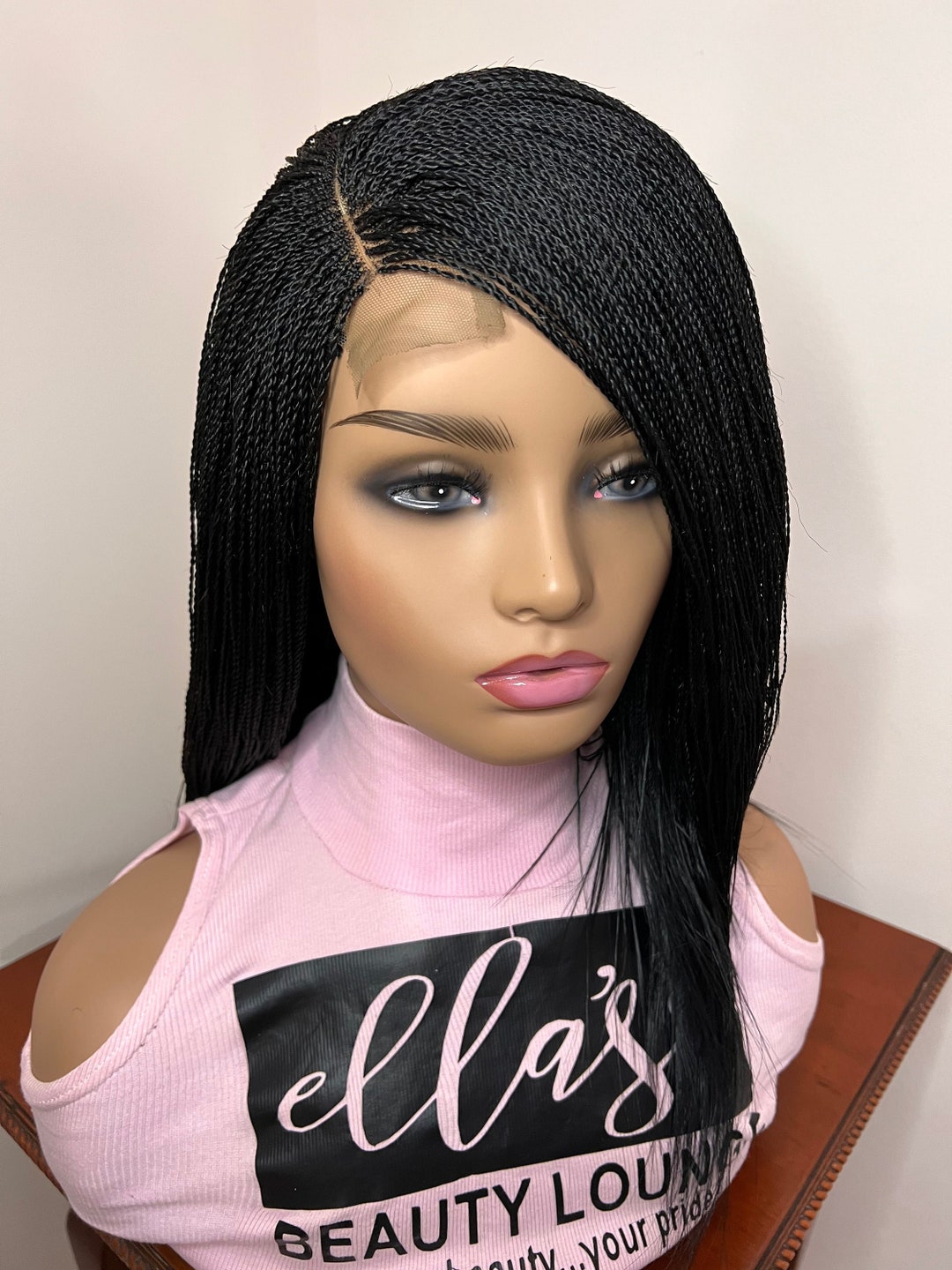Micro Twisted Braid Wig: Feather Detail, Color 1, 4x2 Lace Closure - Etsy