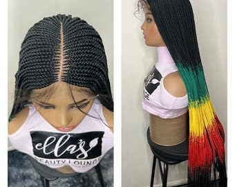 READY TO SHIP Reggae Rasta Ombre Black/Green/Yellow and Red Cornrow and Braids on a Lace Closure