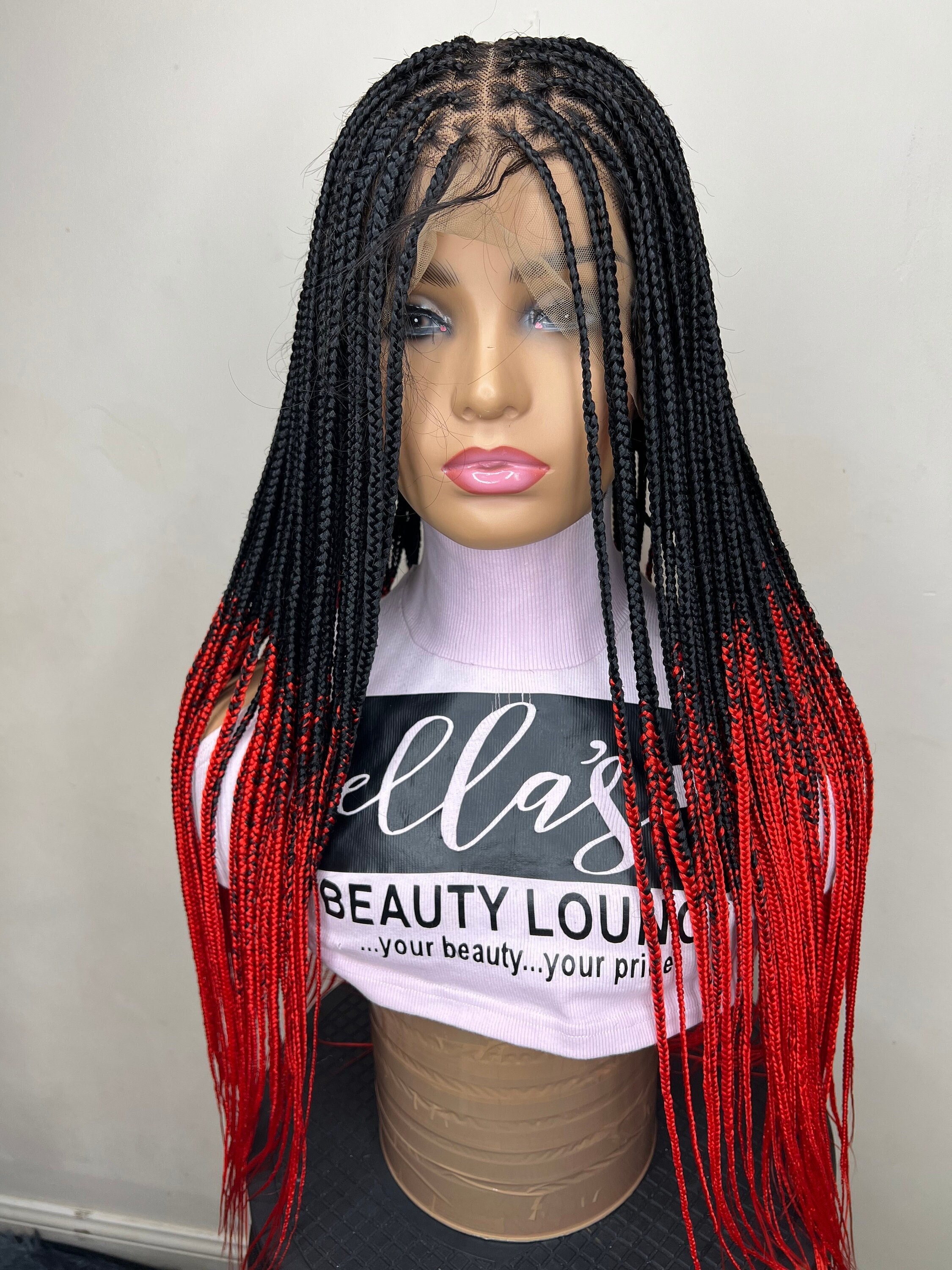KLAAR VOOR VERZENDING Rode ombre knooploze gevlochten pruik full Lace Box Braids