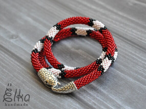 Animal necklace Bead crochet rope necklace Ouroboros jewelry Silver snake bead necklace Gray seed bead Statement necklace Snake choker