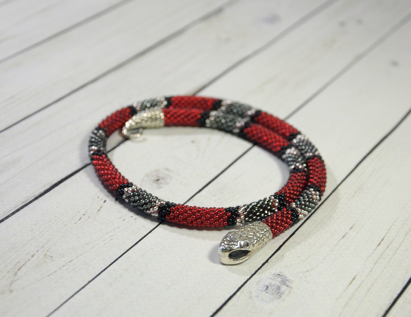 Red snake bead necklace Seed bead wrap bracelet Serpent Bead Etsy