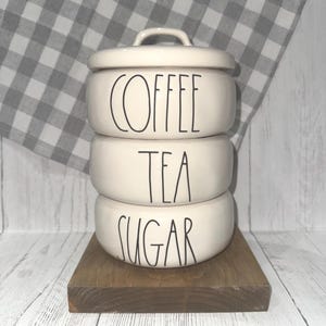 Rae Dunn white s/3 stacked canisters. Coffee, Sugar, tea.