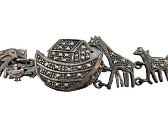 Vintage Thailand 925 Sterling Silver Noah&#39;s Ark w/Animals 7&quot; Bracelet - Amazing Detail - Great Gift for Birthday&#39;s & Anniversaries!