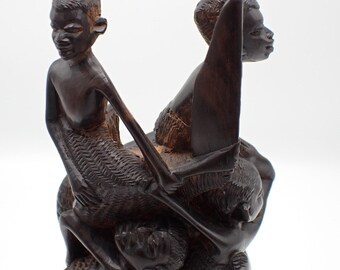 Vintage 11.5" Tanzania Makonde Ujamaa Tree of Life Ebony African Blackwood Carving