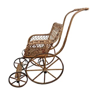 Antique Victorian Wicker Doll Buggy: Stick & Ball Design